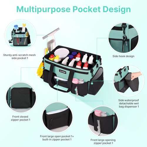 Large Wearable Cleaning Caddy Bag with Handles, Blue Green - view 3