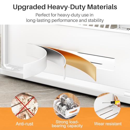 Pull out Cabinet Organizer,Heavy Duty Slide out Pantry Shelves Drawer Storage with Adhesive Nano Film,Sliding Mesh Cabinet Basket with Handle for Kitchen, Bathroom, Home, 11.8W" X 15.7"D X 6.2"H,White - view 6