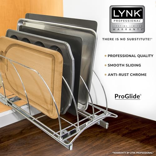 Pull Out Cookie Sheet Organizer for Cabinet – Baking Sheet Organizer – Sheet Pan Organizer - Lifetime Ltd. Warranty – 10” x 21” Deep Inside Cabinet, Chrome - view 2