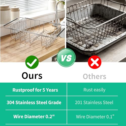 Over Sink Dish Drying Rack, Expandable 14.96"–22.44" Adjustable Dish Rack for Kitchen Sink, 304 Stainless Steel Dish Drainer with Utensil Holder, Space Saving for Most Standard Kitchen Sinks - view 3