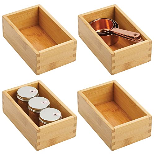 Wood Bamboo Storage Bin Container, Drawer Organizer Crate Boxes for Kitchen Pantry Cabinet, Shelf, Island or Countertop, Holds Snacks, Spices, or Drinks, Echo Collection, 4 Pack, Natural/Tan