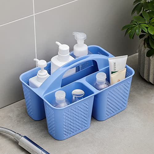 Plastic Portable Shower Caddy Basket with Handle, 3 Compartments, Dark Blue - view 2
