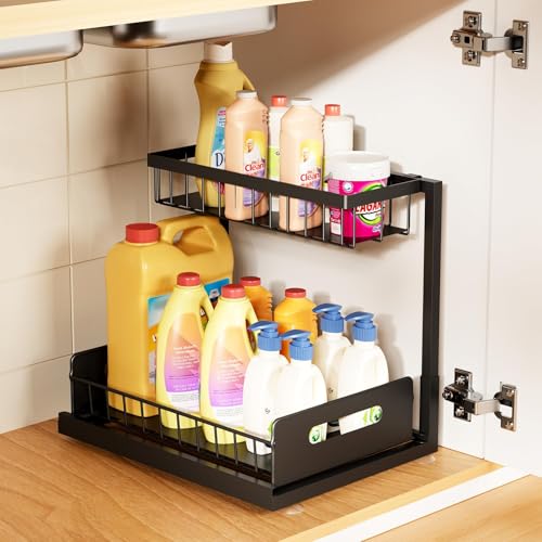 Under Kitchen Sink Organizer, Metal Pull Out Bathroom Organizers and Storage, 2-Tier Cabinet Organizer Shelf with Sliding Drawer, Home Organization for Kitchen, Laundry, Pantry, Black, 1 pack - view 2