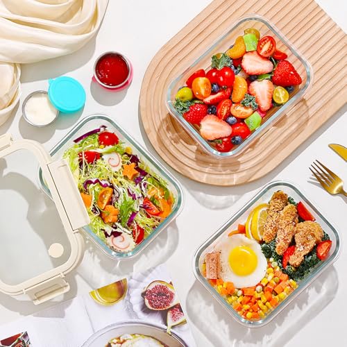 Glass Food Storage Containers with Glass Lids, Stainless Steel Salad Dressing Containers, Microwave-safe LeakProof Food Containers Set, 5-pack 35 oz（White） - view 5
