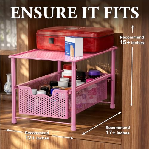 Stackable Under Sink Sliding Basket Drawer, Pink - view 3