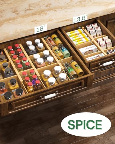 Bamboo Drawer Dividers - Adjustable Drawer Dividers for Kitchen, Clothes, Closet & Office - 8 Pack with Inserts, 13.8-18.8 Inches, Non-Slip Silicone Ends - view 4