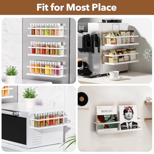 Magnetic Spice Rack for Refrigerator, Magnetic Fridge Shelf for Kitchen Spice Organizer, Spice Rack Wall Mount, Fridge Organizers and Storage (2, White) - view 5