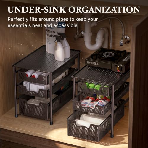 Stackable 3 Tier Sliding Basket Organizer Drawer, Bronze - view 6