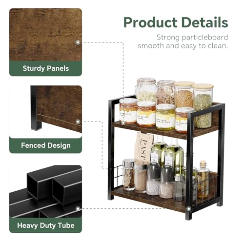 Countertop Shelf Organizer, 2 Tier Kitchen Spice Rack, Coffee Bar Station Storage, for Kitchen Cabinet Bathroom Living Room, Brown, M - view 6