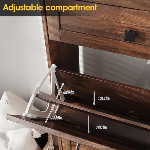 Shoe Cabinet with 4 Flip Drawers & 2 Drawers,Farmhouse Shoe Storage Cabinet for Entryway,Slim Freestanding Organizer Rack for Front Door Entrance,Dark Walnut - view 7
