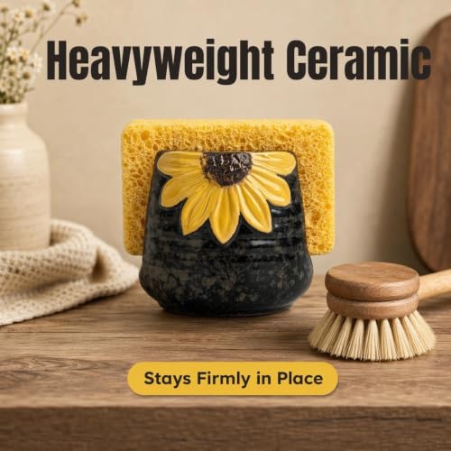 Ceramic Sunflower Dish Sponge Holder For Kitchen Sink Caddy Organizer Decor - view 7