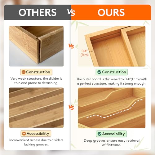 Bamboo Kitchen Drawer Organizer, Cooking Utensil Silverware Tray - view 5