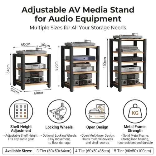 HiFi Stereo Rack with 4 Adjustable Shelves Rolling Design for Easy Mobility Perfect for Home Audio & Entertainment Systems Sturdy & Stylish Storage Solution - view 2