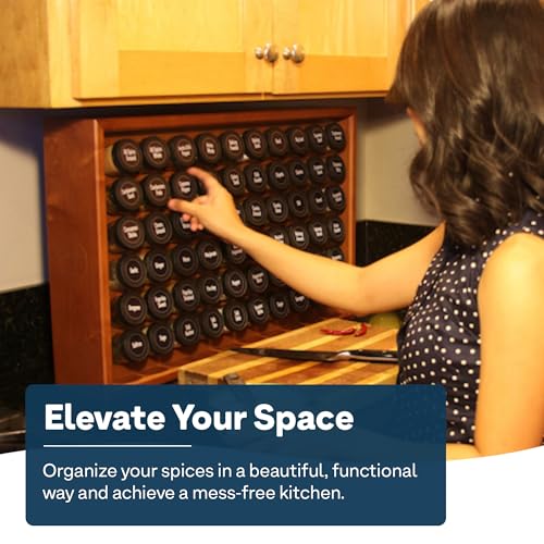 Spice Rack Organizer, Wood, 525 Unique Labels, Countertop or Wall Mount, Includes 60 4oz Jars- Cherry Stain - view 2