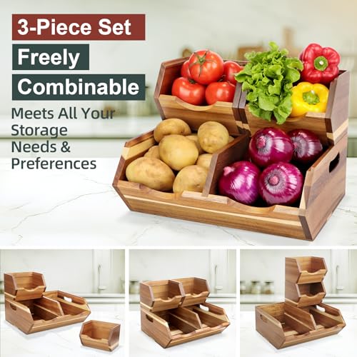 Acacia Wood Pantry Storage Bins, Stackable 3-piece set - view 3