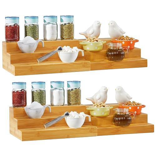 Bamboo Expandable Spice Rack Organizer, 3-Tier Adjustable, Pack of 2