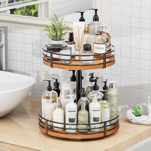 Lazy Susan Turntable Organizer Adjustable - 2 Tier Wood Rotating Spice Rack 12 Inch Lazy Susan for Kitchen Countertop Cabinet Pantry Cupboard Dining Table Bathroom Coffee Bar Home Storage - view 6