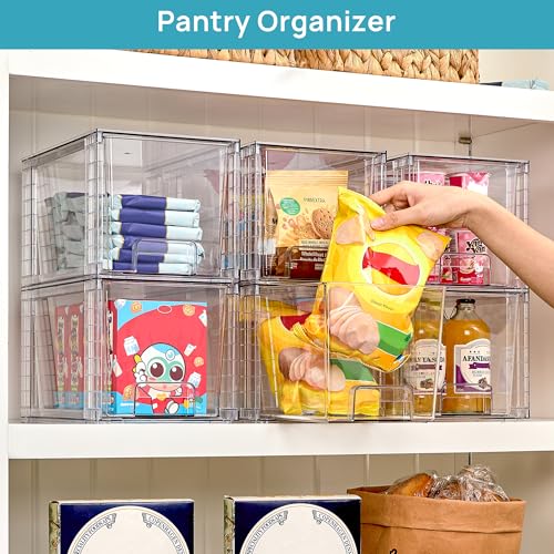 8 Pack Large Stackable Storage Drawers,Clear Acrylic Drawer Organizers with Handles, Easily Assemble for Fridge, Bathroom,Kitchen Undersink,Cabinet,Pantry Organization and Storage - view 4