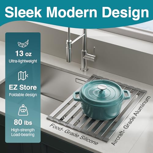 Aluminum Roll Up Dish Drying Rack, 17.7x13.4 Inches, Matte Gray - view 3