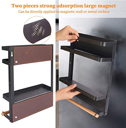 Refrigerator Shelf Organizer Magnetic Paper Towel Holder Kitchen Fridge Spice Rack Storage Spice Jars Holder(Black) - view 4