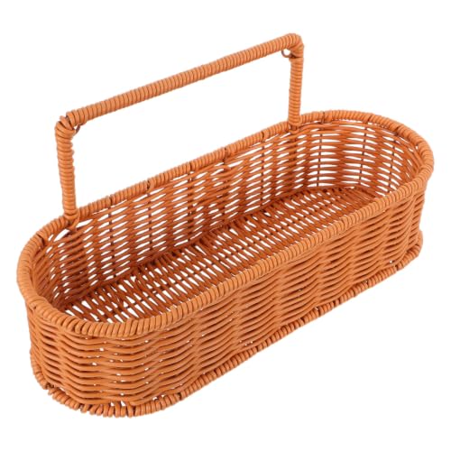 Oval Wall Hanging Woven Basket Bin with Handle, Brown PP Iron Organizer