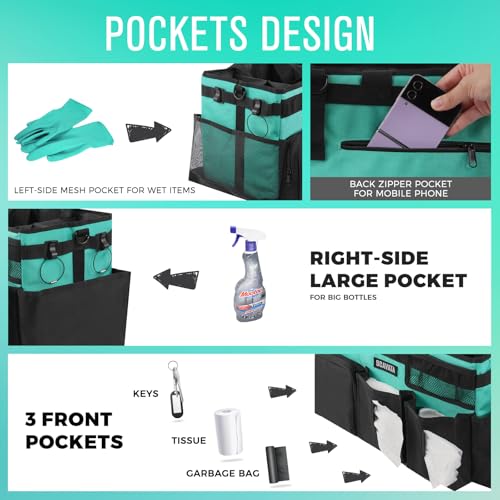 Wearable Cleaning Caddy Bag, Cleaning Caddy Supplies Organizer with Handle & Shoulder Straps for Housekeepers, Under Sink & Car Cleaning Tool Organizers with 4 Foldable Divider (Lake Blue) - view 2