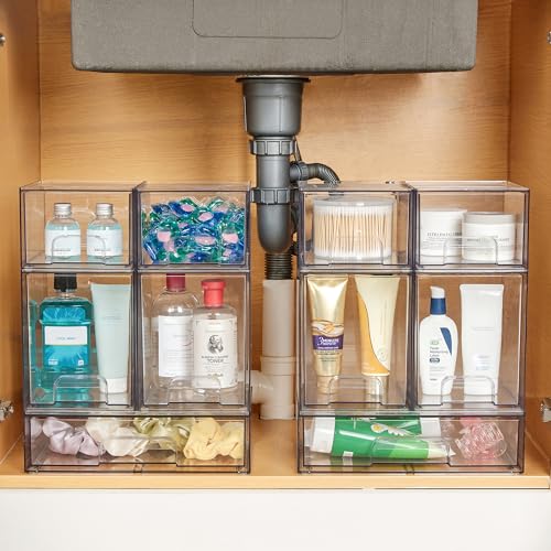 Clear Stackable Storage Drawers Set of 8, Plastic Organizer Bins - view 6