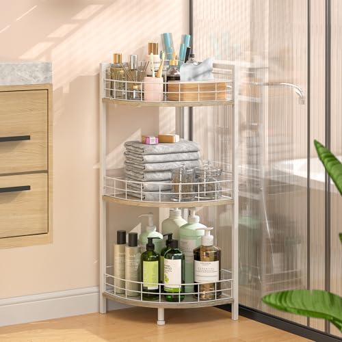 Bathroom Standing Shelf, 3 Tier Free-Standing Shelf Units, Open Floor Shelves, Triangular Curved Corner Shelf Stand for Small Space, Ideal for Bathroom,Kitchen,Vanity Storage and Organizer - view 4