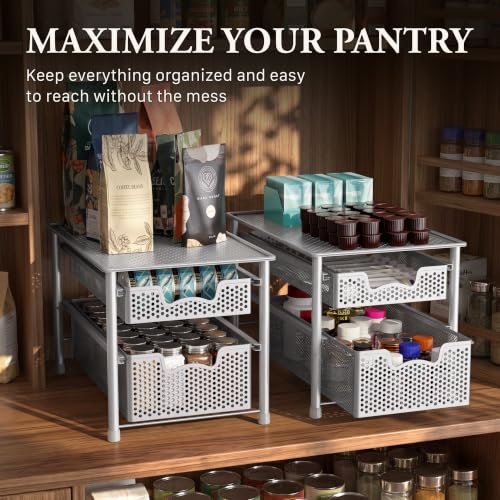 Stackable 2 Tier Sliding Basket Organizer Drawer, White - view 7