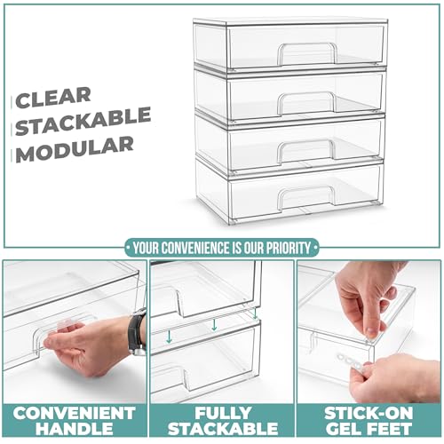 Clear Stackable Storage Drawers (4 Pack, 12.1'' Wide) - view 5