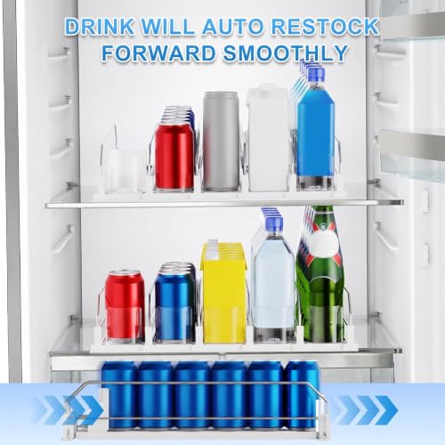 Drink Organizer for Fridge,5 Rows Fridge Soda Can Organizer,20oz 16oz 12oz-Self Pushing Soda Dispenser for Fridge,Adjustable Width-Holds up to 25 Cans,White - view 4