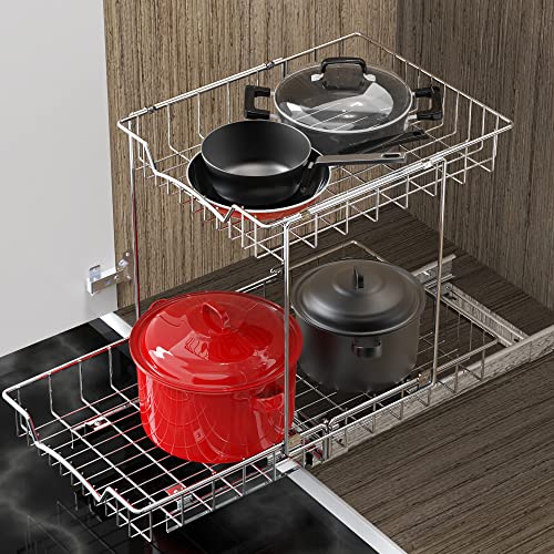 2-Tier (L+L) Pull Out Under Cabinet Sliding Shelf, Chrome - view 5