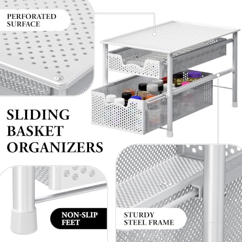 Stackable 2 Tier Sliding Basket Organizer Drawer, White - view 4
