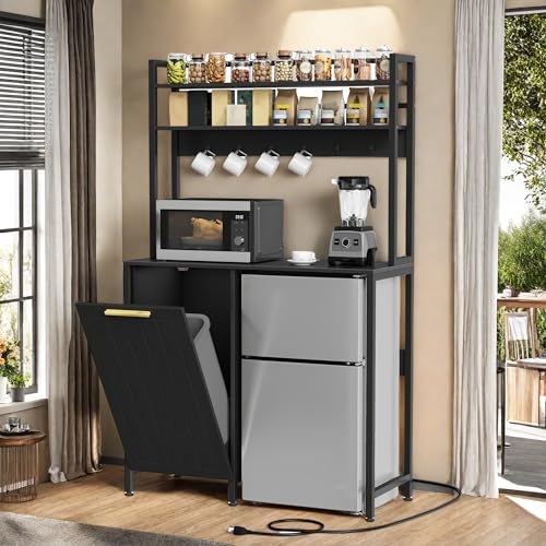 Farmhouse Pantry Cabinet with Trash Can Bin & Power Outlets - view 7