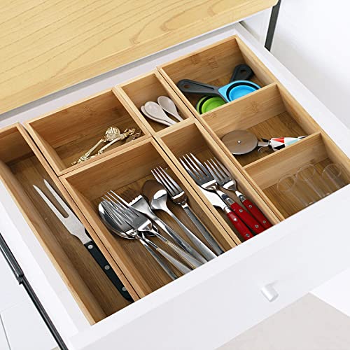 Set of 6 Bamboo Drawer Organizer Storage Box, Adjustable Cutlery Drawer Organizer, Silverware Organizer Multi-Use for Office, Home, Kitchen, Bedroom, Bathroom - view 7