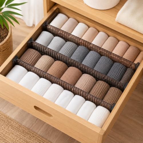 2 Pcs Drawer Organizer, Plastic Drawer Organizer Separators, Expandable Drawer Dividers, Telescopic Closet Dresser Partition Grid System for Sock, Underwear, Kitchen and Office - view 5