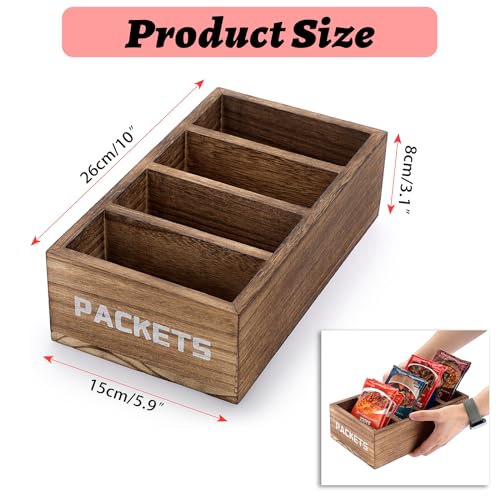 Seasoning Packet Organizer, Food Packet Storage Organizer with 4 Compartments, Wooden Storage Caddy for Kitchen Pantry Cabinet, Farmhouse Kitchen Organization Bin for Snacks Spice Packets - view 2