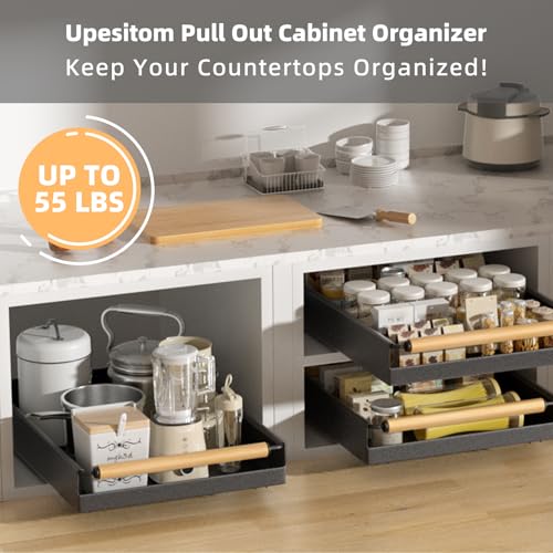 2 Pack 15.3'' Deep Expandable Slide Out Cabinet Shelf No-Drill Pull Out Drawer with Nano Film Adhesive, Heavy Duty Pull Out Tray for Kitchen, Pantry & Bathroom, Black - view 3
