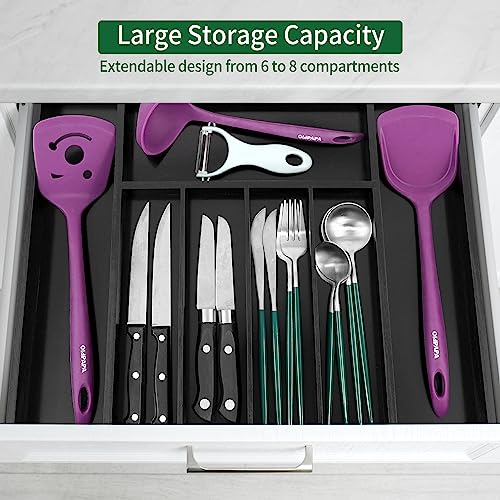 Bamboo Silverware Drawer Organizer, Black Kitchen Utensils Tray - view 3