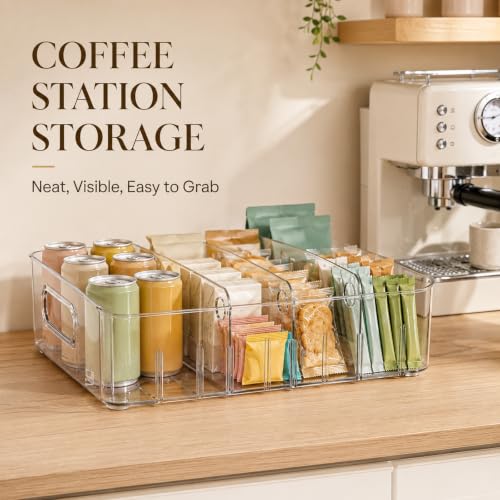 Snack Bin Organizer, 2PCS Clear Plastic Storage Bins with Removable Divider - view 4