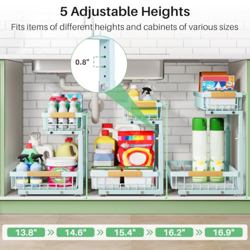 Under Sink Organizer, Thickened L-Shaped 2 Tier Pull Out Cabinet Storage - view 4