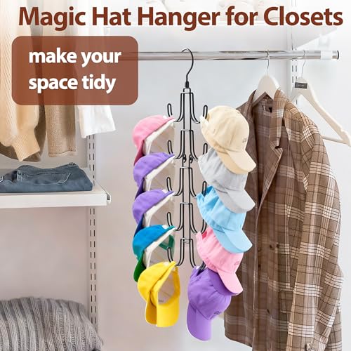 Hat Hangers for Closet, Collapsible Hat Organizer with 10-Hook, Stainless Steel Hat Holder, 360° Rotating Hat Storage Rack for Baseball Caps - view 7