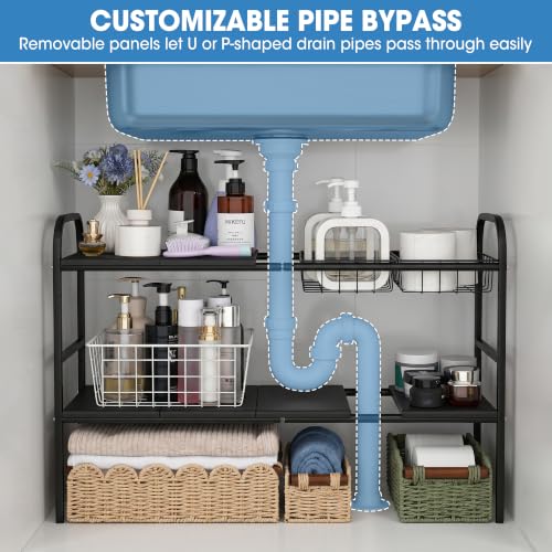 Expandable 2 Tier Under Sink Organizer, Black, 28.74-34.5 Inch Width - view 4