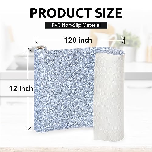 12X120 Inch Shelf Liner with Scissor & Tape Measure for Kitchen Cabinets, PVC Drawer Liner for Dresser Non-Slip Bathroom, Non-Adhesive Cabinet Liner Washable (Pale Blue) - view 3