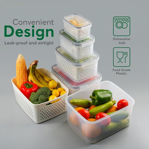 5 Set Fruit Storage Containers for Fridge with Colander, Produce & Veggie - view 5