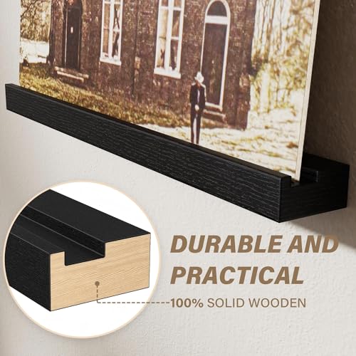 Vinyl Record Shelf Wall Mount, 12 Pack Album Record Holder Wall, 12 inch Vinyl Record Storage Shelves Wall, Wood Record Display for Living Room (Black) - view 5
