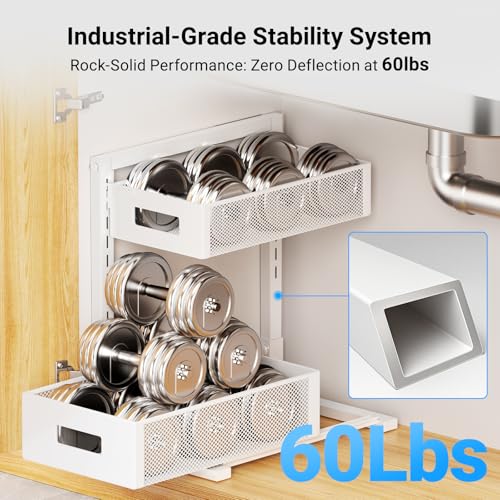 Pull-Out Under Kitchen Sink Organizer, Metal Functional Under Sink Organizer, Height Adjustable Under Bathroom Sink Organizer, Under Sink Storage for Kitchen Bathroom Cabinet (White) - view 5