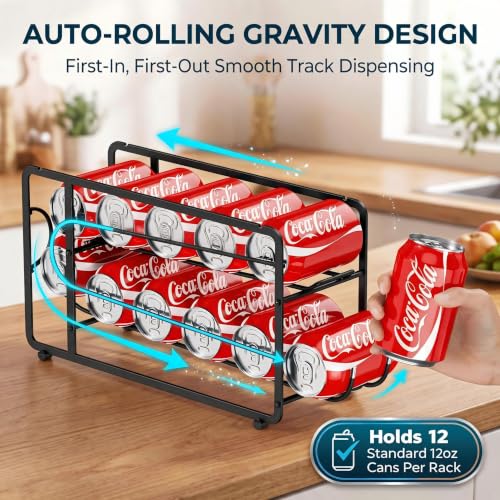 Soda Can Organizer Storage Rack, 2 Pack Stackable Beverage Soda Can Dispenser Organizer Holder for Refrigerator, Cabinet, Pantry (Black) - view 6