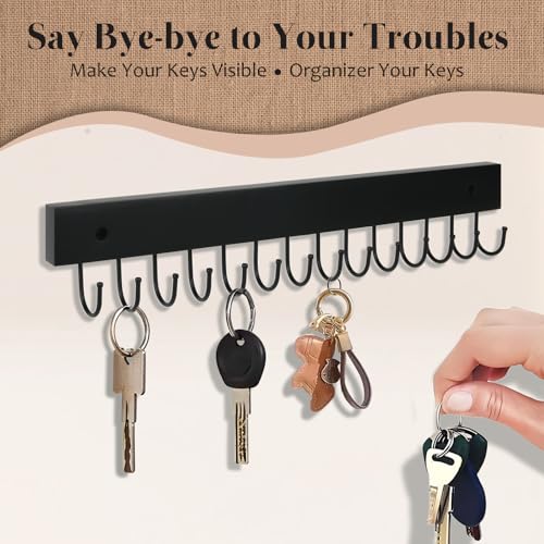 2-Pack Key Holder Wall Mount, 14.6" Key Rack with 28 Rotating Metal Hooks - view 4
