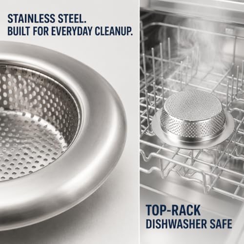3-Pack Kitchen Sink Strainer - Stainless Steel Drain Filter with Large 4.5" Wide Rim, Anti-Clog Perforated Basket for Standard Sinks - view 5